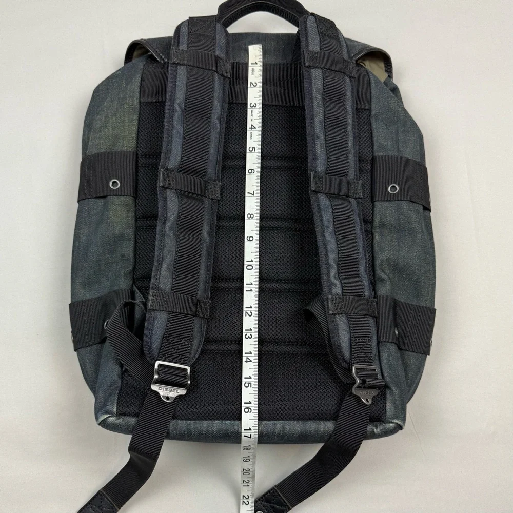 Diesel Waxed Denim De Breaking Backpack Dark Blue/Black Metal Buckles